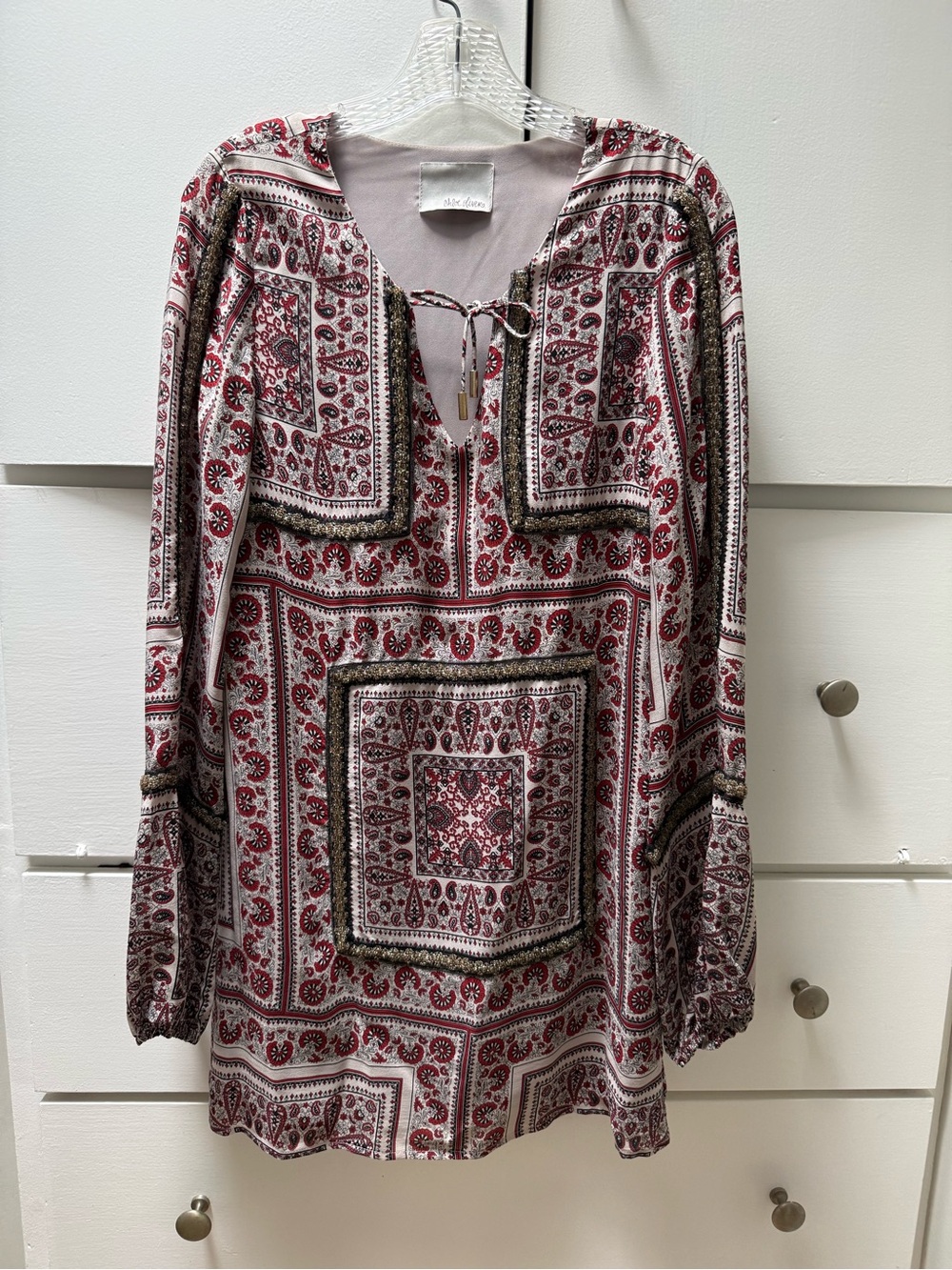 Gorgeous Chloe Oliver Long Sleeve Mini-Dress in Red Paisley